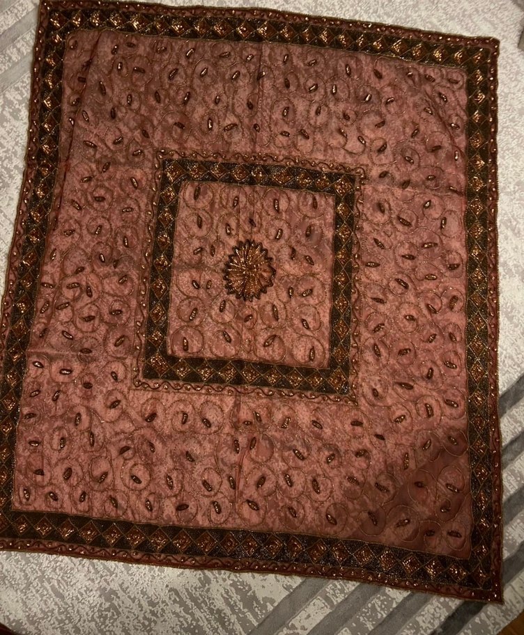 Boncuk İşlemeli Kiremit Rengi Örtü Takımı - Görsel 4