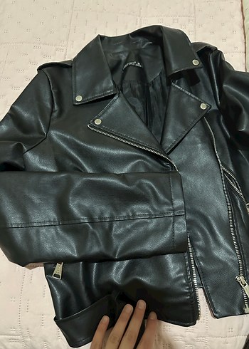 Kadın Siyah Deri Ceket - Görsel 2