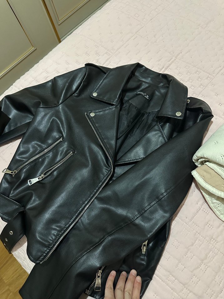 Kadın Siyah Deri Ceket - Görsel 4