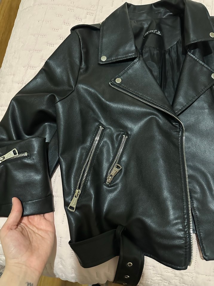 Kadın Siyah Deri Ceket - Görsel 3