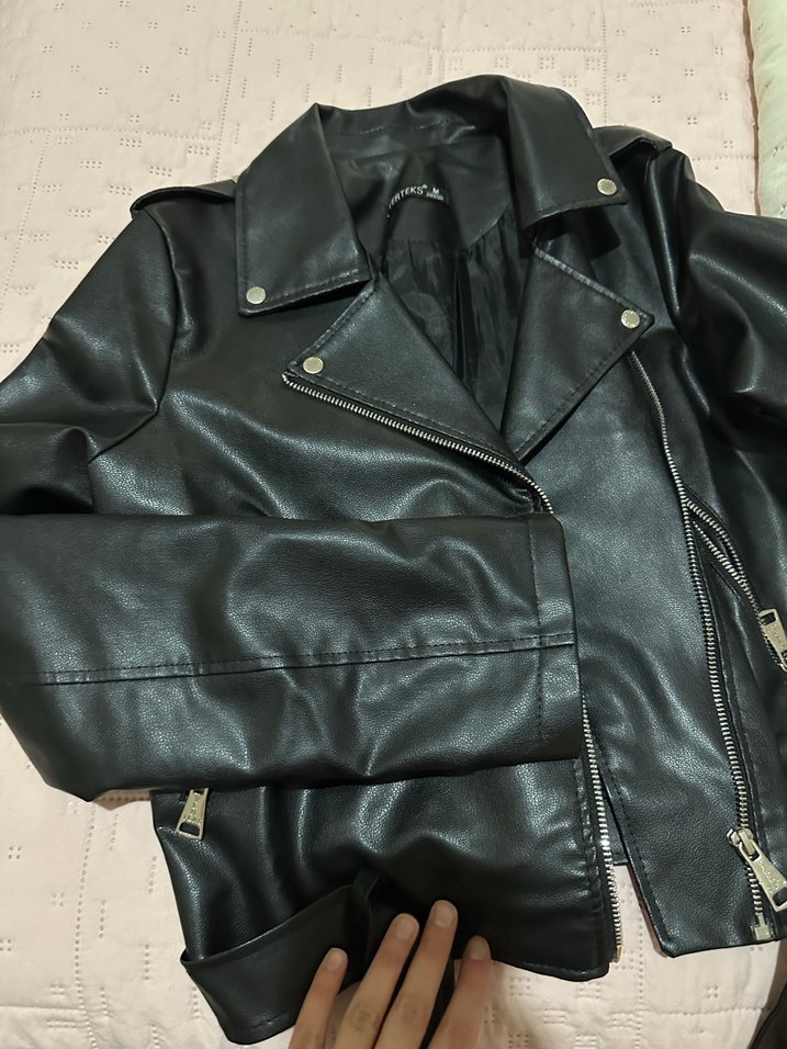 Kadın Siyah Deri Ceket - Görsel 2
