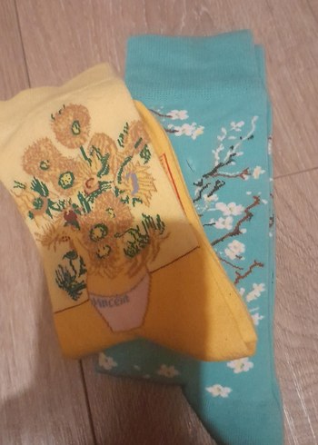 Van gogh Desenli Sarı ve Mavi Çoraplar