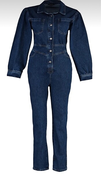 Balon kollu denim tulum