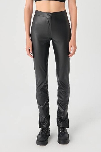Pull and Bear Suni deri straight fit pantolon