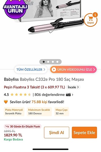  Beden baybliss 32 mm saç maşası
