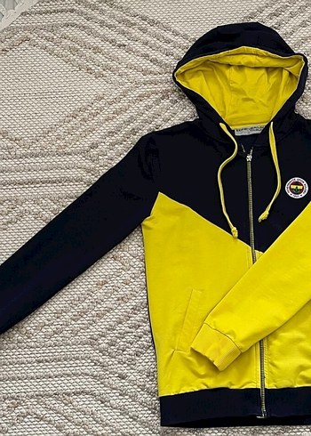 Sarı Siyah Kapüşonlu Fermuarlı Erkek Sweatshirt - Görsel 3