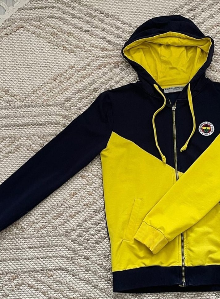 Sarı Siyah Kapüşonlu Fermuarlı Erkek Sweatshirt - Görsel 3