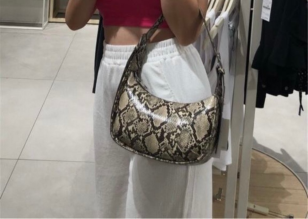 Gri Yılan Desenli Kadın Deri Omuz Çantası - Görsel 2
