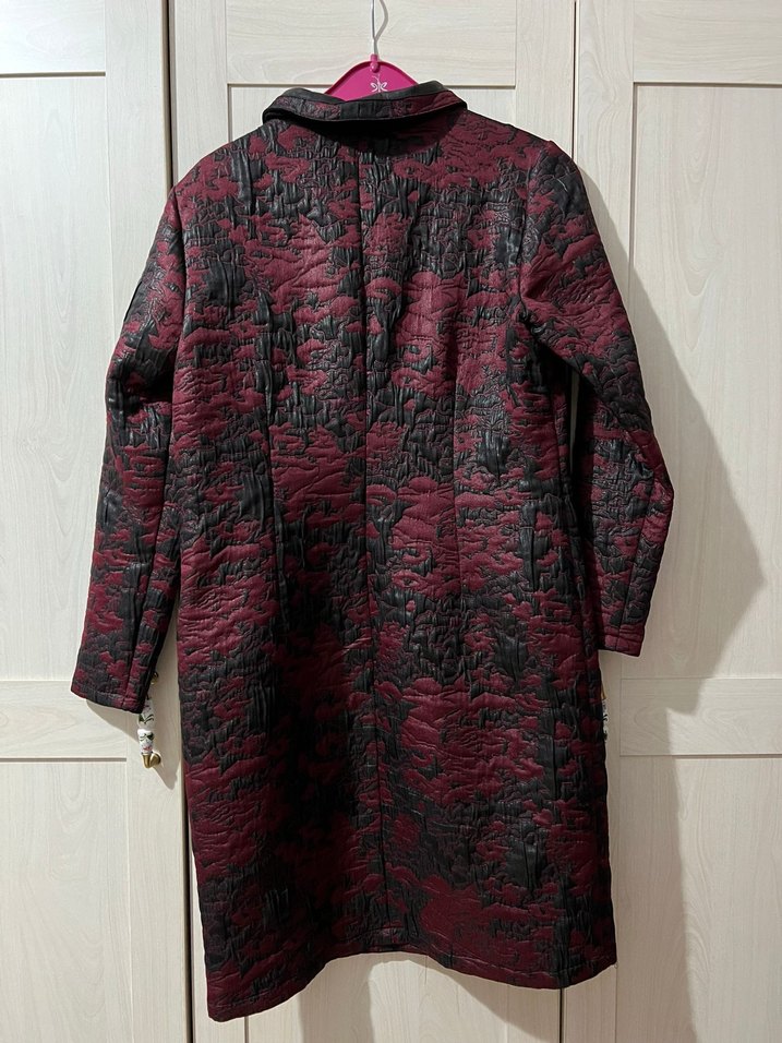 Bordo Desenli Uzun Fermuarlı Elbise - Görsel 3