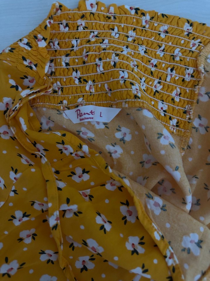 Sarı Midi Çiçekli Düğmeli Bohem Elbise - Görsel 4