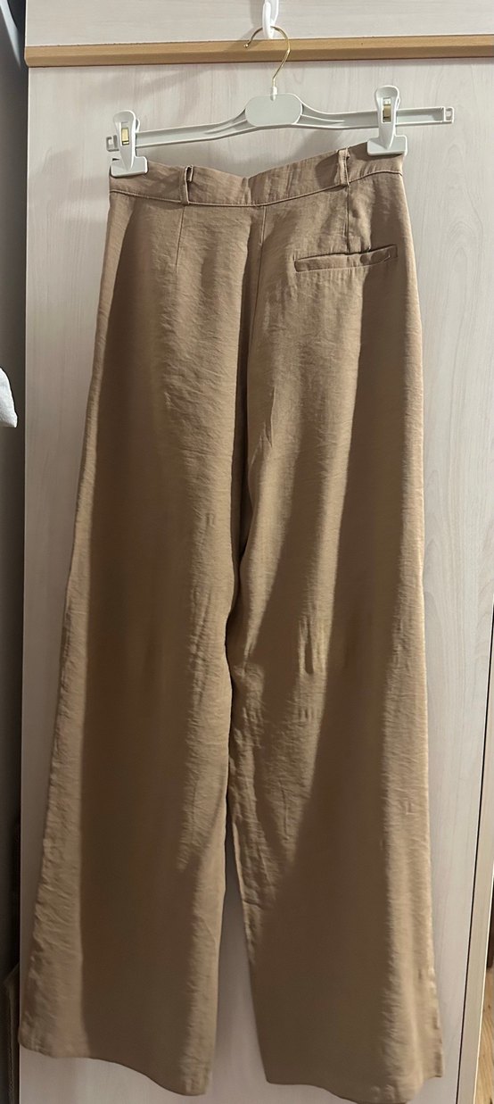 Bej Kadın Keten Rahat Kesim Pantolon - Görsel 4