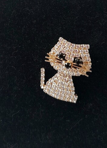 Beden Vintage parlak taşlı kedi broş