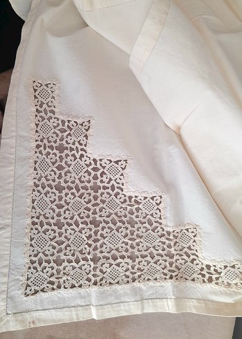 Vintage Dantel Kenarlı Pamuk Kumaş Örtü - Görsel 8