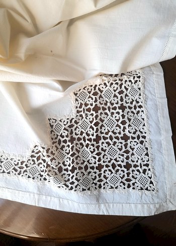 Vintage Dantel Kenarlı Pamuk Kumaş Örtü - Görsel 2