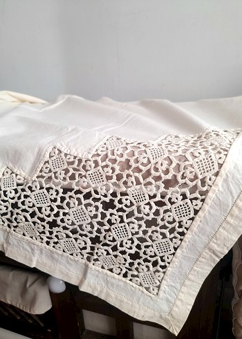 Vintage Dantel Kenarlı Pamuk Kumaş Örtü - Görsel 9