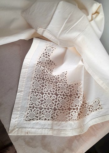 Vintage Dantel Kenarlı Pamuk Kumaş Örtü - Görsel 5