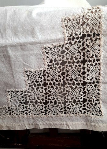 Vintage Dantel Kenarlı Pamuk Kumaş Örtü - Görsel 3