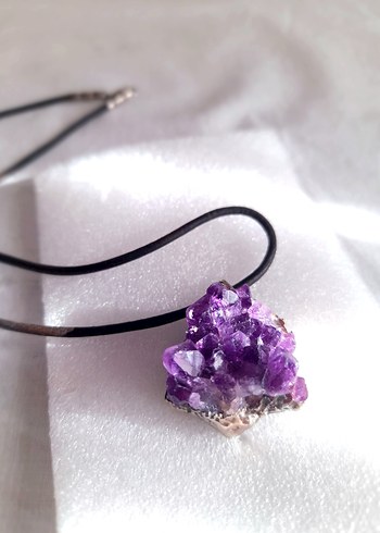 Doğal Ametist Taş Gümüş Kenar Kolye Ucu - Görsel 11