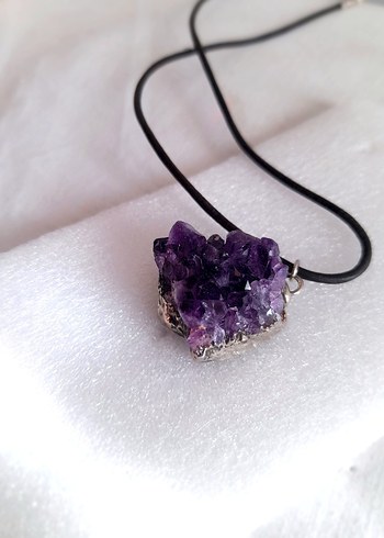 Doğal Ametist Taş Gümüş Kenar Kolye Ucu - Görsel 5