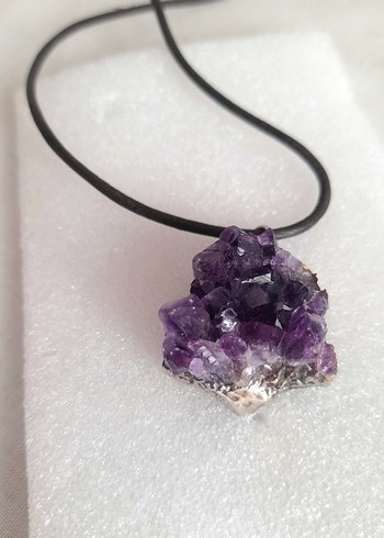 Doğal Ametist Taş Gümüş Kenar Kolye Ucu - Görsel 2