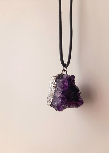 Doğal Ametist Taş Gümüş Kenar Kolye Ucu - Görsel 7