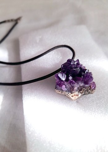 Doğal Ametist Taş Gümüş Kenar Kolye Ucu - Görsel 3