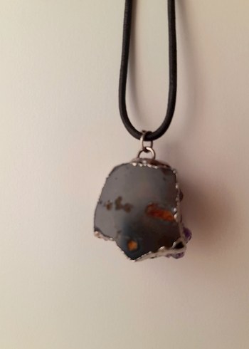 Doğal Ametist Taş Gümüş Kenar Kolye Ucu - Görsel 8