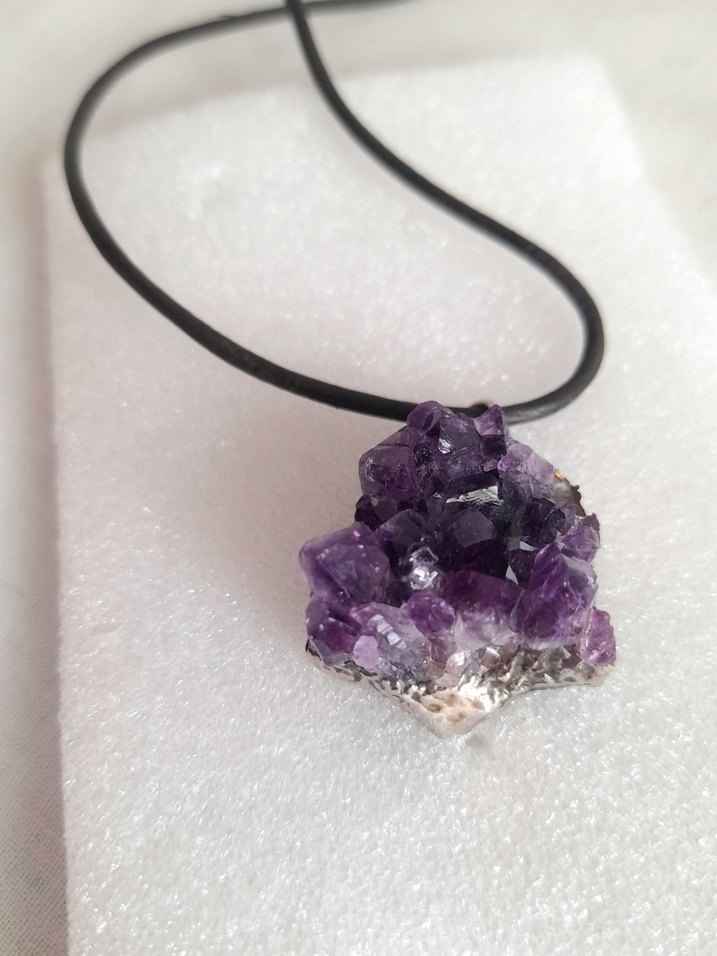 Doğal Ametist Taş Gümüş Kenar Kolye Ucu - Görsel 2