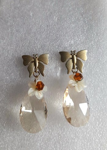 Kristal Damla Taşlı, Sedef çiçekli Sallantılı Küpe - Görsel 4