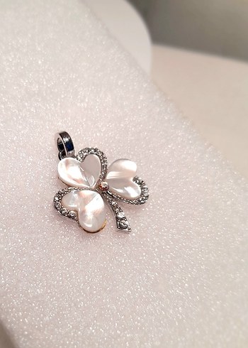 Sedef, zirkon Taşlı Yonca Kolye Ucu - Görsel 6