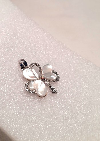 Sedef, zirkon Taşlı Yonca Kolye Ucu - Görsel 7