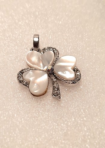 Sedef, zirkon Taşlı Yonca Kolye Ucu - Görsel 3