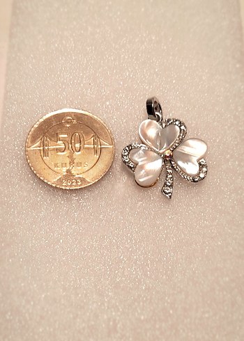 Sedef, zirkon Taşlı Yonca Kolye Ucu - Görsel 5