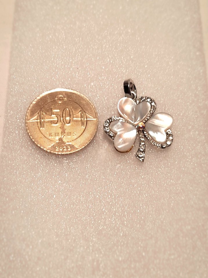 Sedef, zirkon Taşlı Yonca Kolye Ucu - Görsel 5