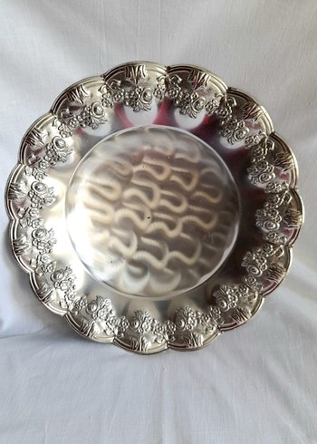 Beden beyaz Renk Vintage Dekoratif Tabak Alman Gümüş
