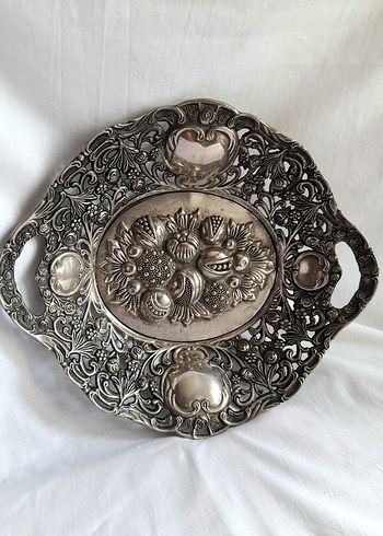 Vintage Oval kabartma desenli süs tabak