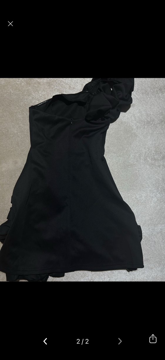 Asimetrik Tek Omuzlu Siyah Mini Elbise — görsel 2/3