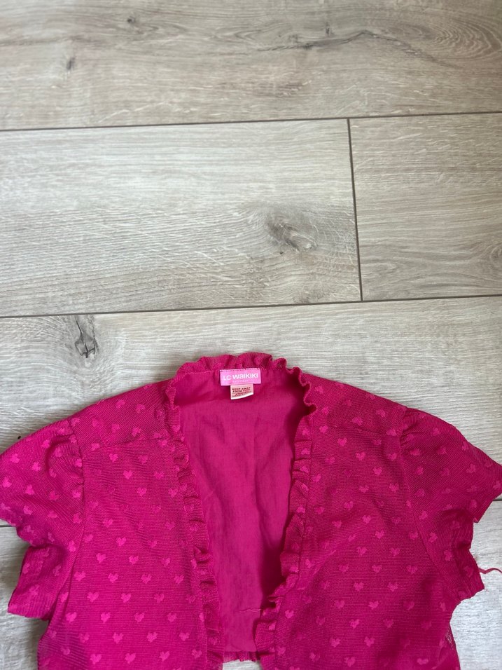 Lc wakiki marka Kız Çocuk Pembe Kısa Kollu İşlemeli Bolero - Görsel 2