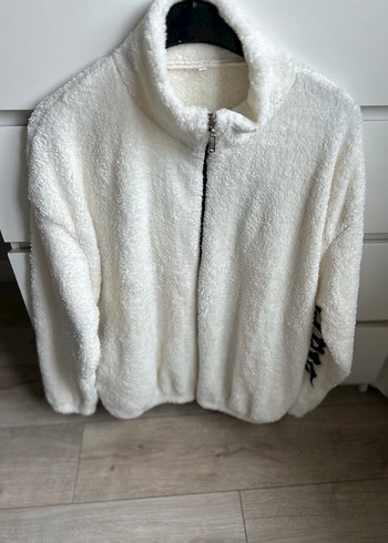Kadın Beyaz Peluş Fermuarlı Ceket