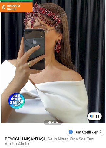 Kına gelin tacı kırmızı alınlık