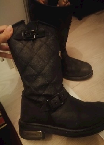 Tokalı Siyah Deri Biker Kadın Bot harley davidson çizme