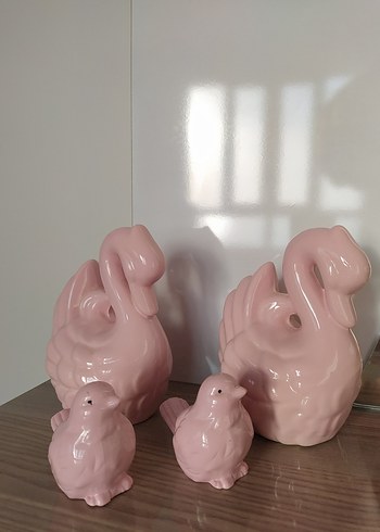 Pastel Pembe Kuğu ve Kuş Biblo Seti - Görsel 2