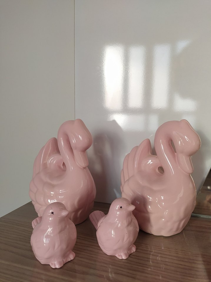 Pastel Pembe Kuğu ve Kuş Biblo Seti - Görsel 2