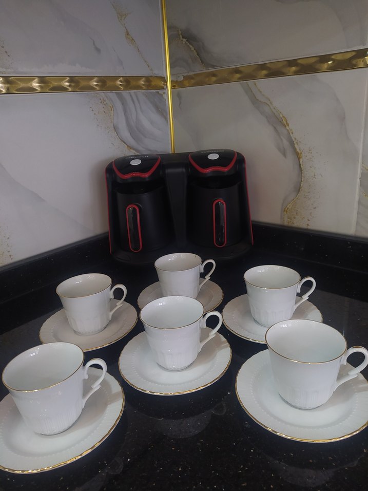 Beyaz İnce Kenarlı 6'lı Kahve Fincanı Takımı - Görsel 2