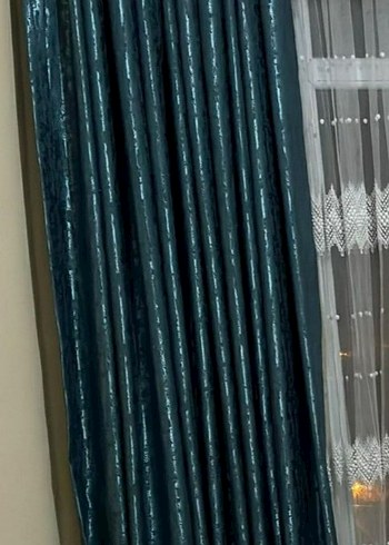 Parlak Mavi Batik Desenli Modern Perde
