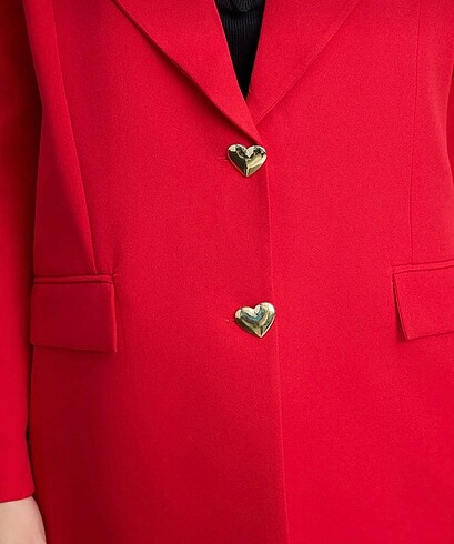 Trendyol & Milla Kırmızı Oversize Kalıp Kalp Düğmeli Blazer Ceket
