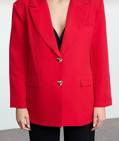36 Beden kırmızı Renk Kırmızı Oversize Kalıp Kalp Düğmeli Blazer Ceket