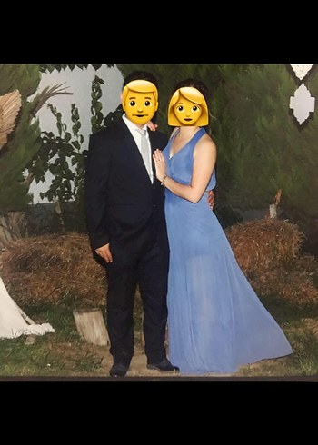 Mavi Drapeli Straplez Uzun Abiye Elbise - Görsel 3