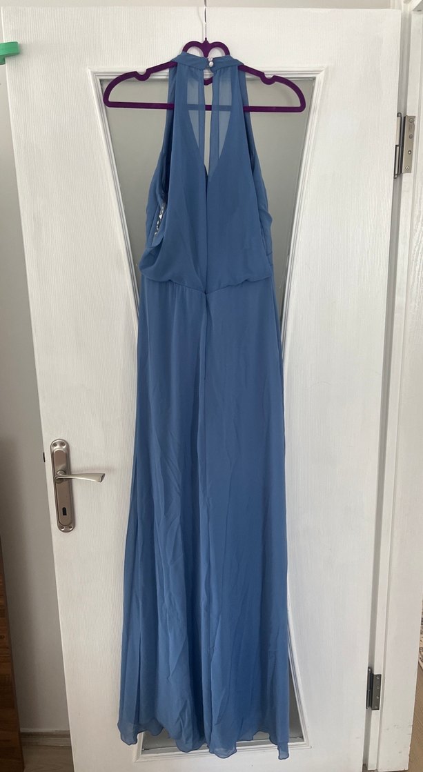 Mavi Drapeli Straplez Uzun Abiye Elbise - Görsel 2