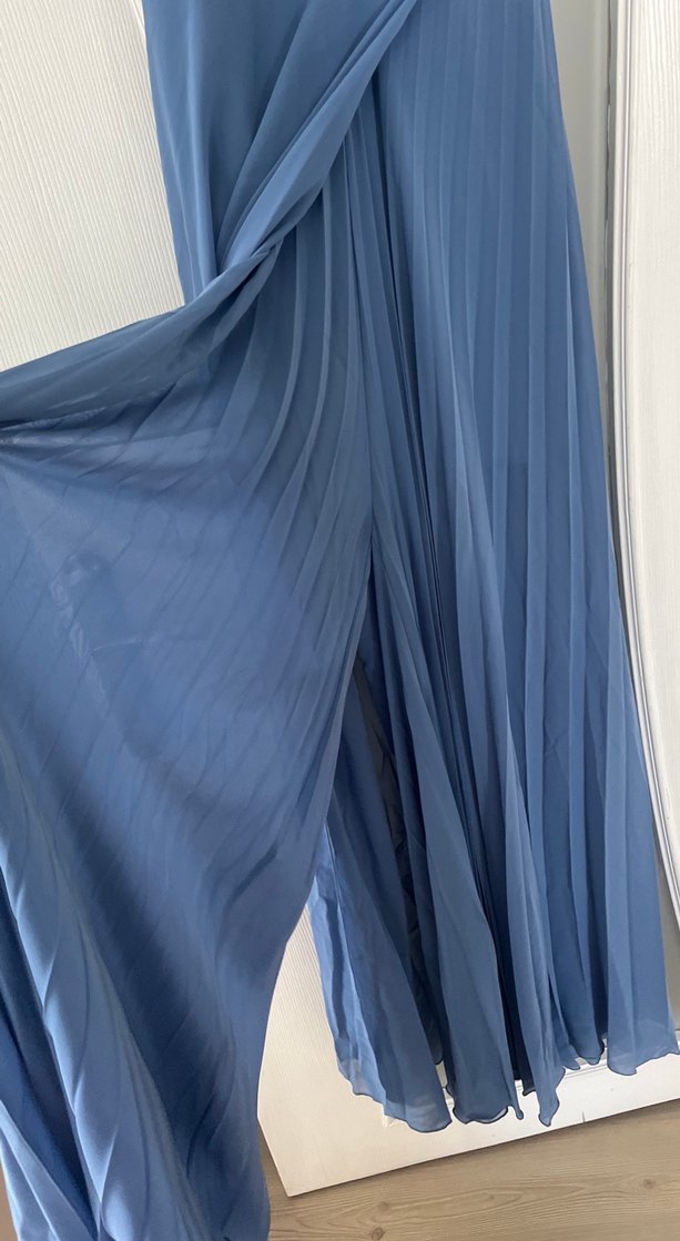 Mavi Drapeli Straplez Uzun Abiye Elbise - Görsel 4